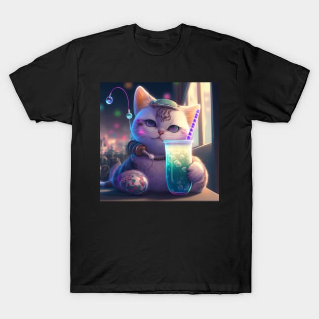 cute cat bubble tea T-Shirt by A&A